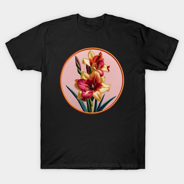 Gladiolus Embroidered Patch T-Shirt by Xie